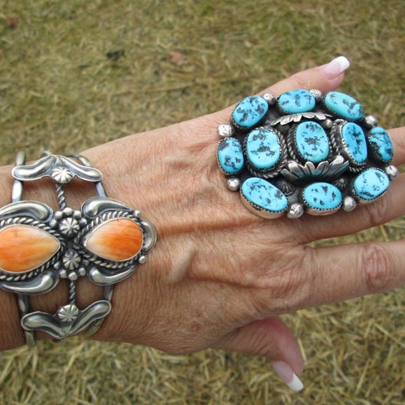 Early Old Navajo Sterling Silver & Genuine Sleeping Beauty TURQUOISE Ring - Picture 1 of 7